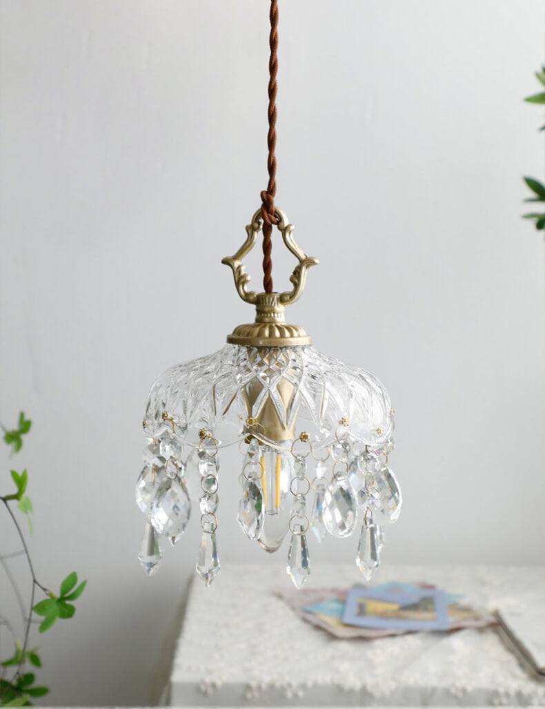 Crystal Floral Chandelier with Vintage Brass, Neoclassical Design, Luxury Scandinavian Lighting.