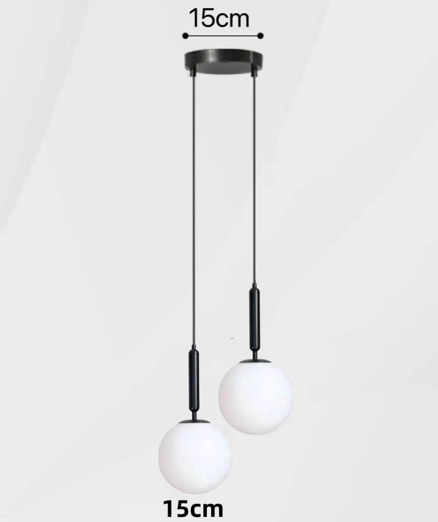 Modern Glass Ball Light Fixtures in black, chrome, gold, and white finishes, featuring sleek LED hanging lights.