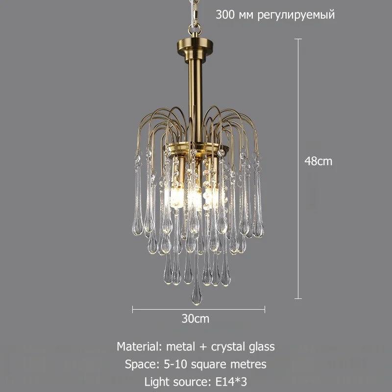 Romantic Raindrop Chandelier with colorful crystal pendants and metal frame, measuring 50cm tall and 80cm wide.