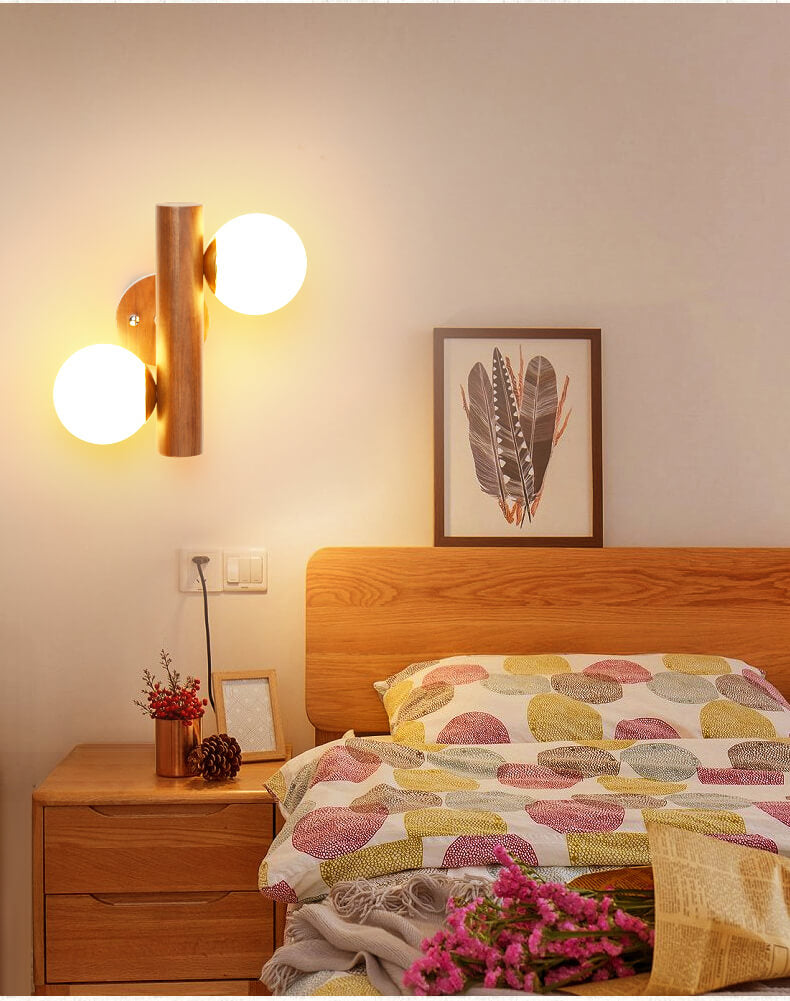 Modern Luxury: Wooden Wall Sconces - Walnut Wall Lamp with Glass Ball Accent| ArcLightsDesign
