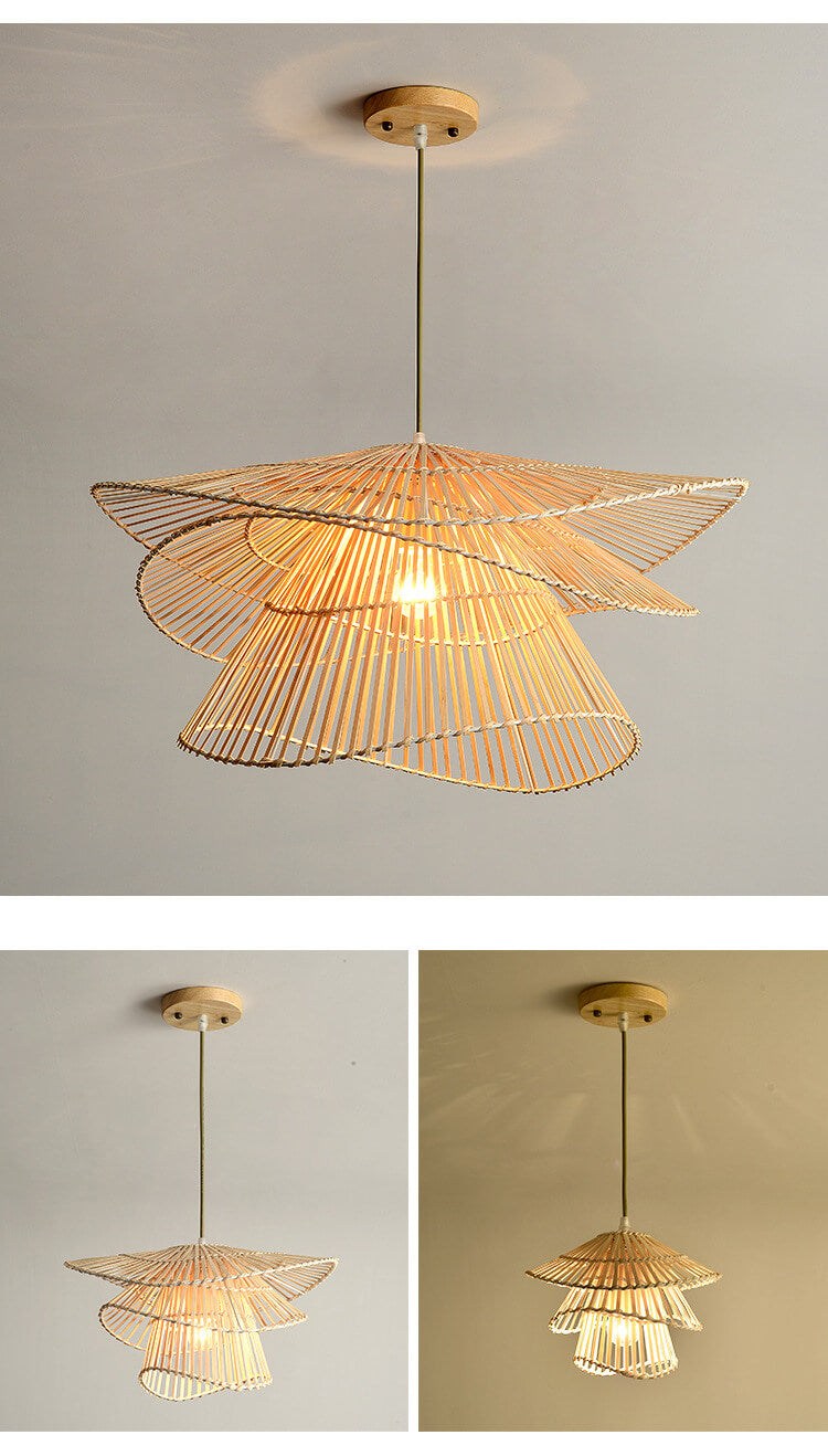 3 Tier Light Fixture - Hand Knitted Bamboo Woven Chandelier - Rattan Light Shade Pendant arclightsdesign