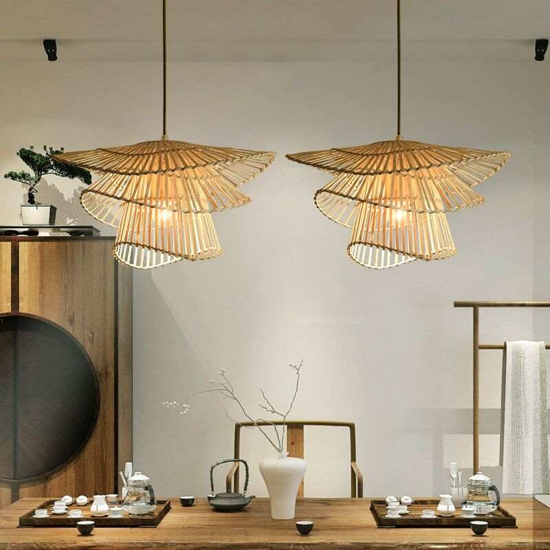 3 Tier Light Fixture - Hand Knitted Bamboo Woven Chandelier - Rattan Light Shade Pendant arclightsdesign