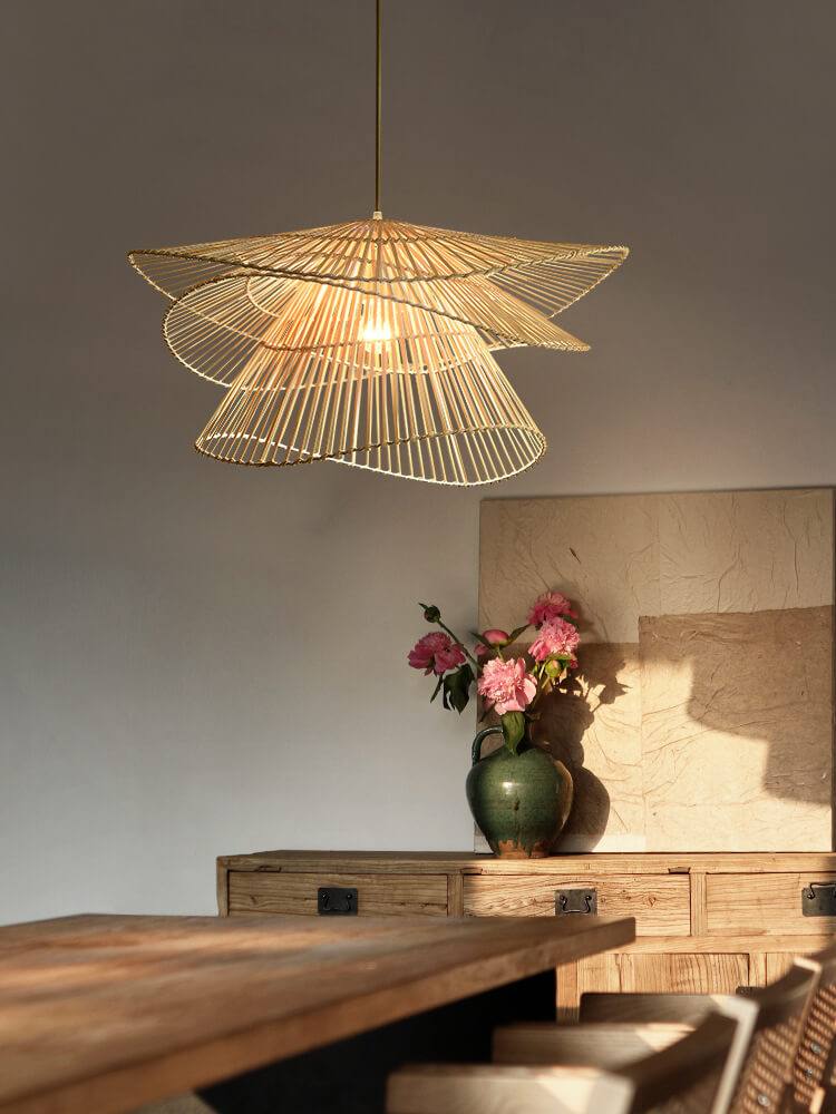 3 Tier Light Fixture - Hand Knitted Bamboo Woven Chandelier - Rattan Light Shade Pendant arclightsdesign