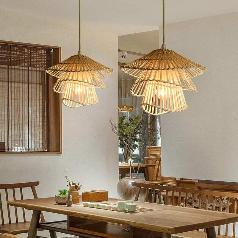 3 Tier Light Fixture - Hand Knitted Bamboo Woven Chandelier - Rattan Light Shade Pendant arclightsdesign