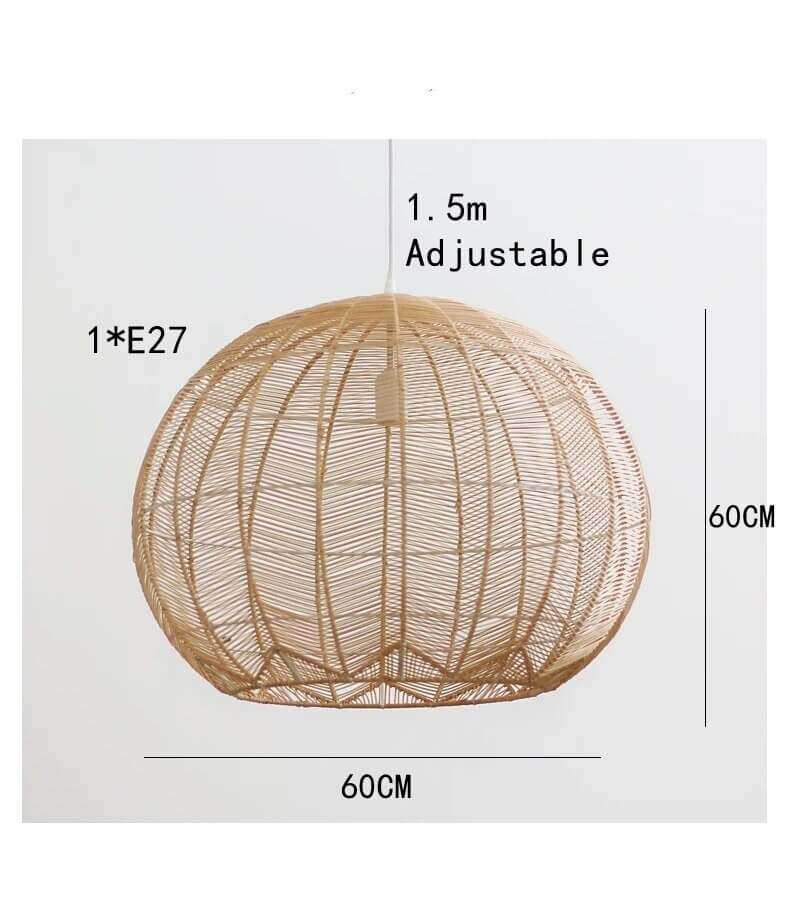 France Country Wicker Globe Chandelier with rattan bamboo design, eco-friendly hanging light fixture.