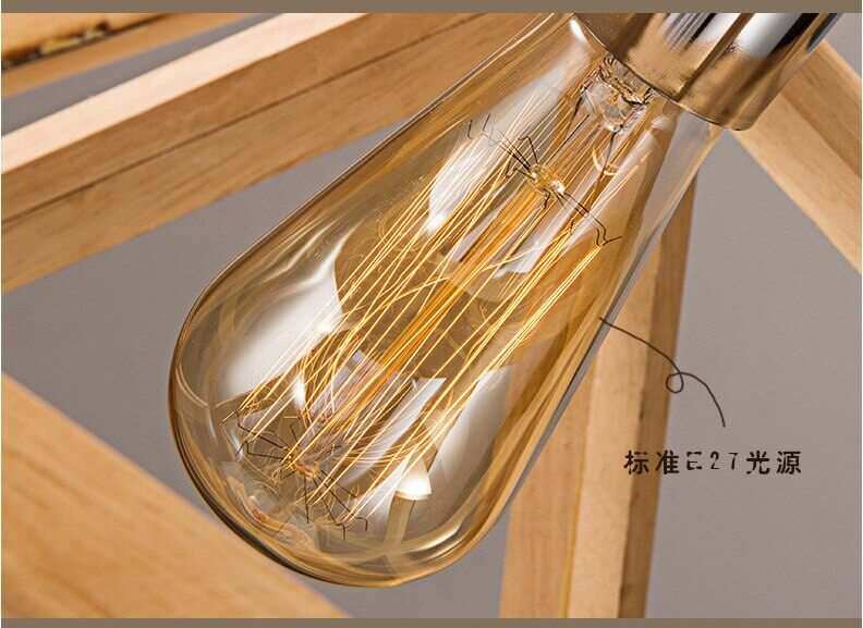 Geometric lampshade with solid oak wood lampshade, modern and stylish design.