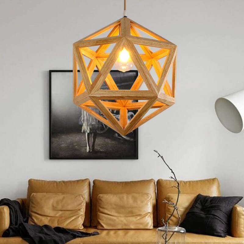 Geometric lampshade with solid oak wood lampshade, modern and stylish design.