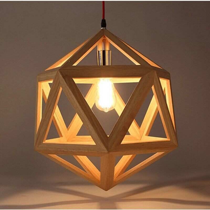 Geometric lampshade with solid oak wood lampshade, modern and stylish design.