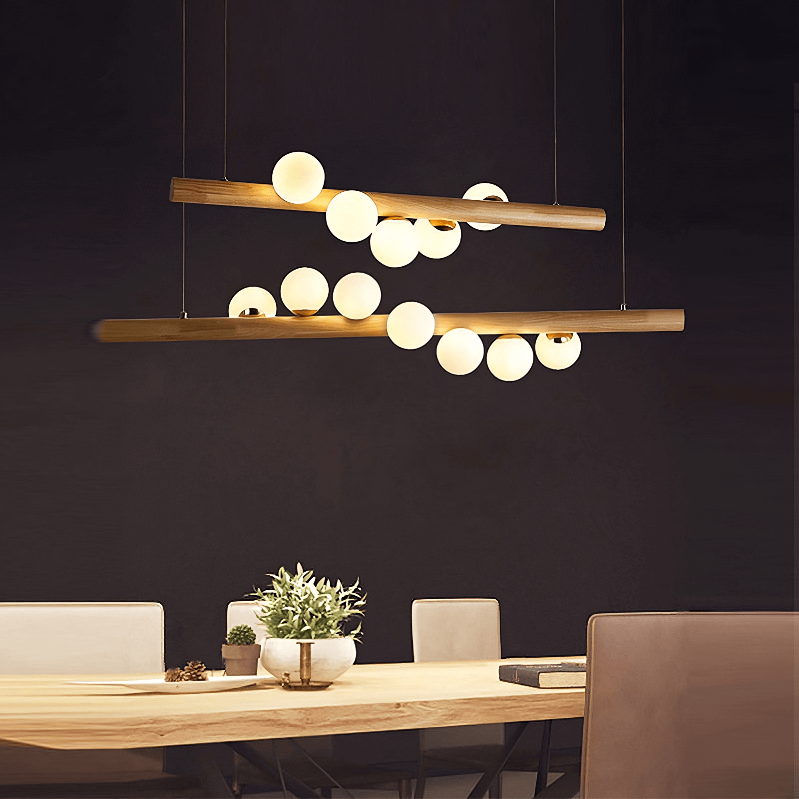 Glass Ball Chandelier - Modern Solid Wood Chandelier for dinning room