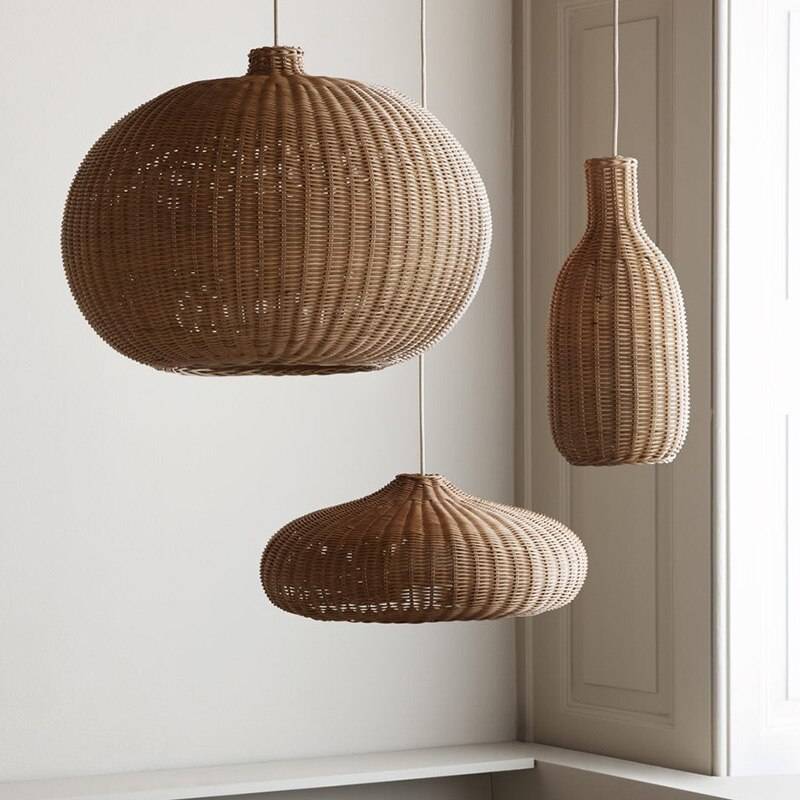 Village Rattan Pendant Light - Vintage Wicker Hanging Light - Home Decoration