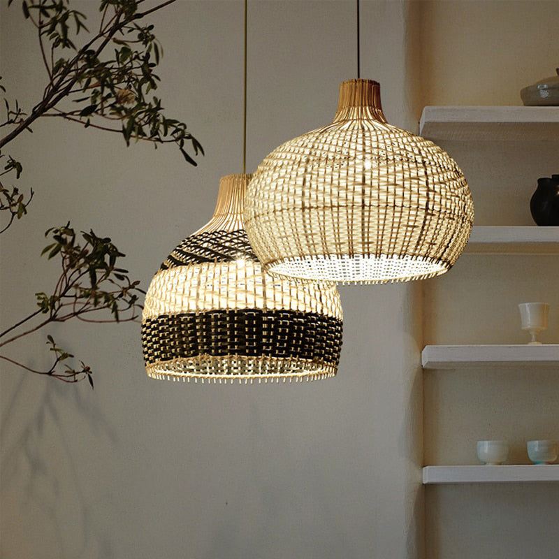 Vintage Rattan Woven Lampshade - Colorful Rattan Hanging Light - Handknitted Lamp arclightsdesign