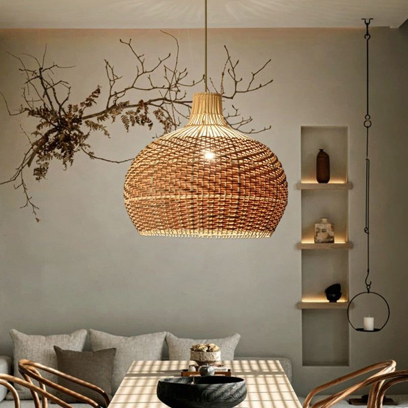 Vintage Rattan Woven Lampshade - Colorful Rattan Hanging Light - Handknitted Lamp arclightsdesign