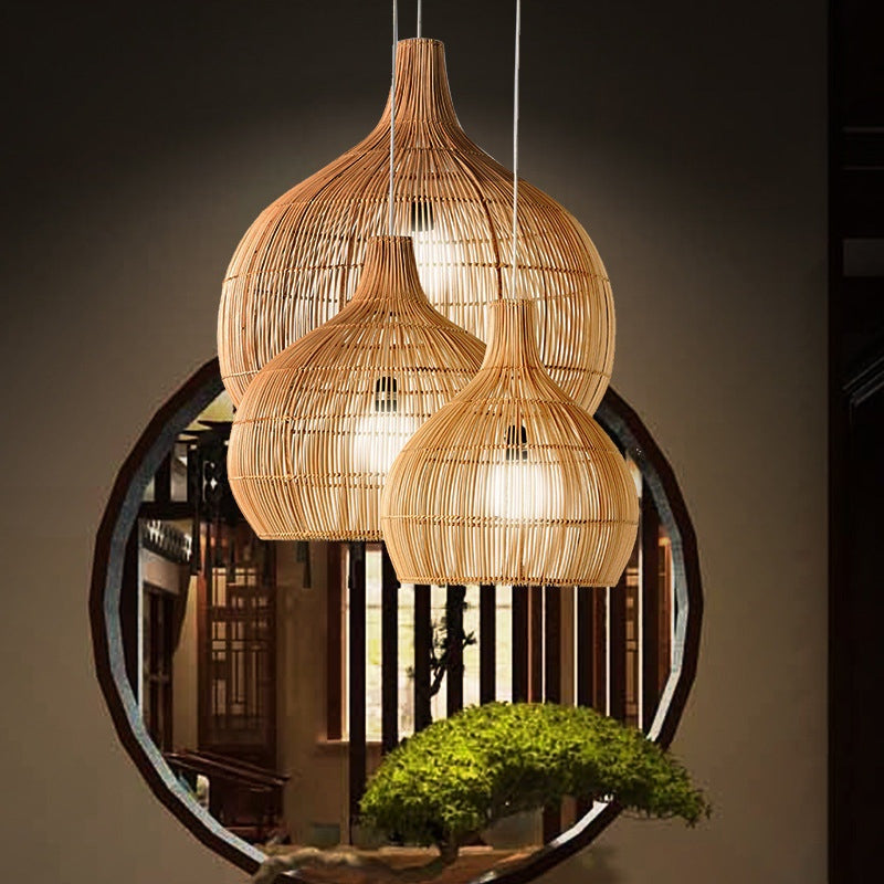 Vintage Woven Pendant Light - Rattan Lampshade - Handknitted Lamp arclightsdesign