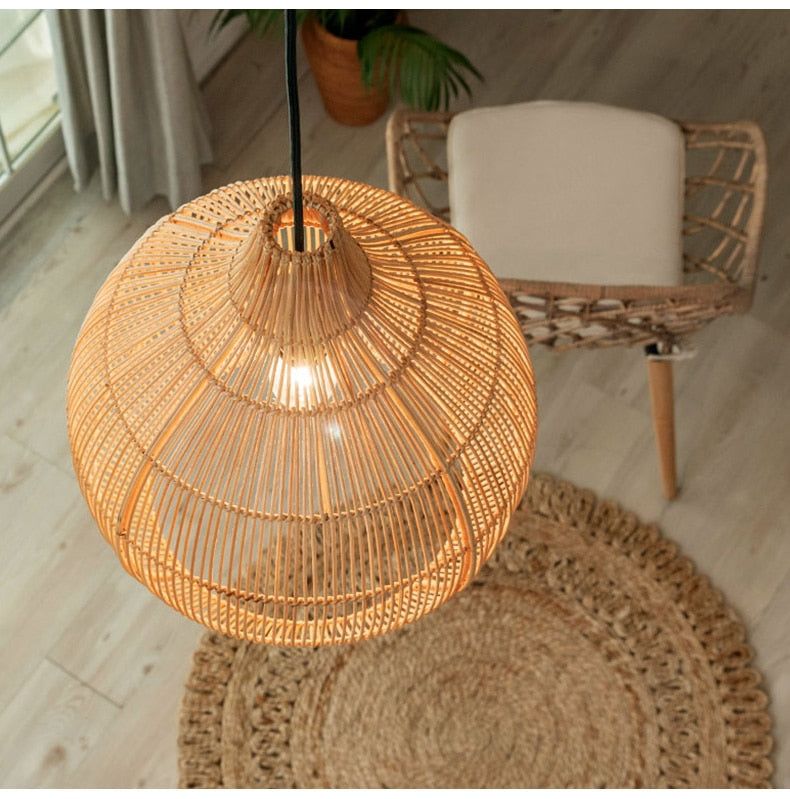 Vintage Woven Pendant Light - Rattan Lampshade - Handknitted Lamp arclightsdesign