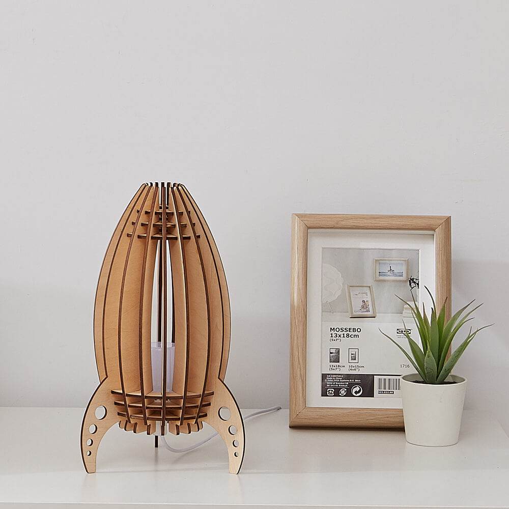 Wooden Rocket Table Lamp - Bunny Desk Lamp - Handmade Rocket Desk Lamp - Gift Ideal for Kids arclightsdesign