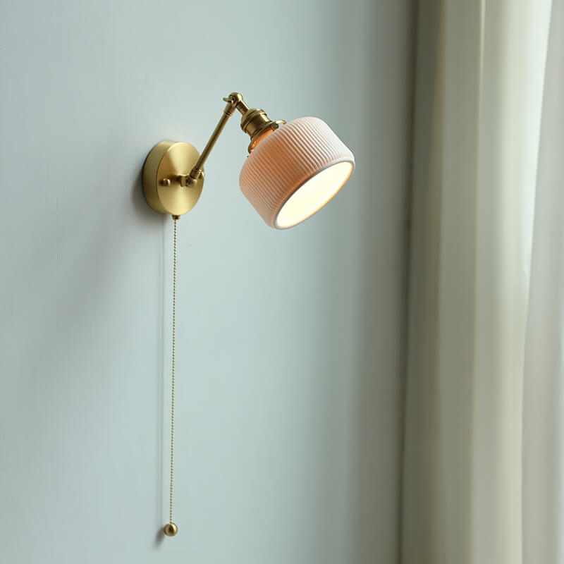 Ceramic Wall Lamp with Switch Beside - Modern Glass/ Ceramic Lampshade - Copper Wall Lamp