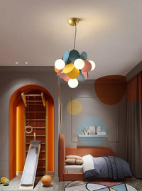 Colorful Branch Pendant Lamp with frosted glass globes and iron frame, adjustable cord for modern loft lighting.