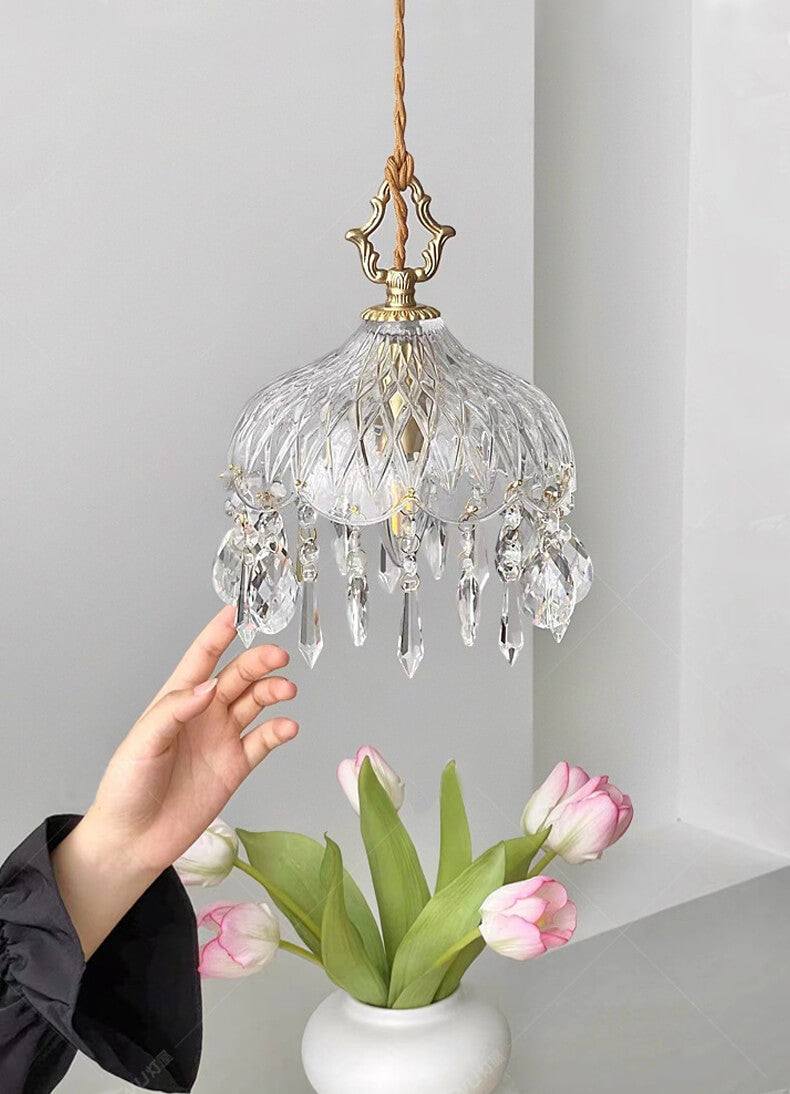 Crystal Floral Chandelier - Luxury Scandinavian Vintage Brass Lamp - Neoclassical Lighting