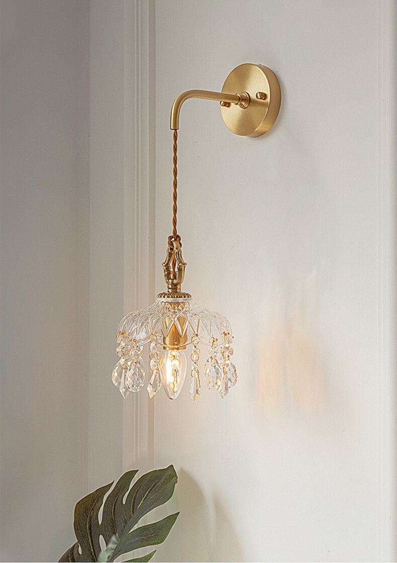 Crystal Floral Wall Sconce - Luxury Scandinavian Vintage Brass Lamp