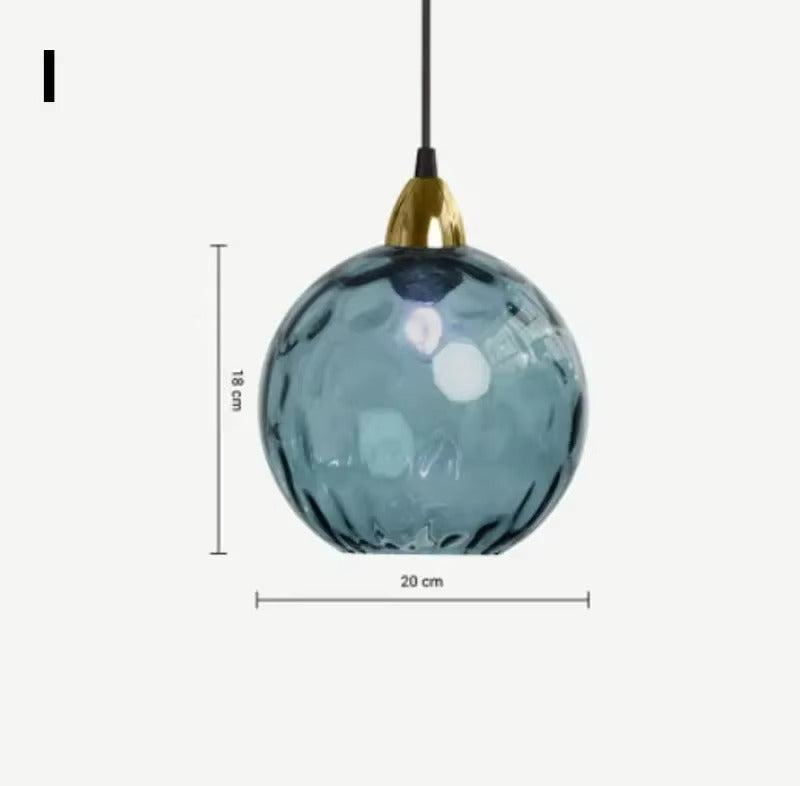 Glass cluster pendant light with blue colored glass globe shades