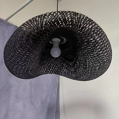 Black & Beige Unique bamboo Hanging Light Fixture - Weave Pendant Light - Handmade Lampshade