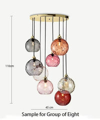 Glass cluster pendant light with multi colored glass globe shades