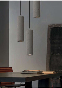 Grey Concrete Pendant Light - Modern Retro Loft Tube Lamp Design