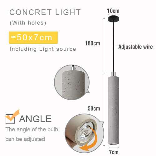 Concrete Tube Pendant Light - Modern Retro Loft Tube Lamp Design