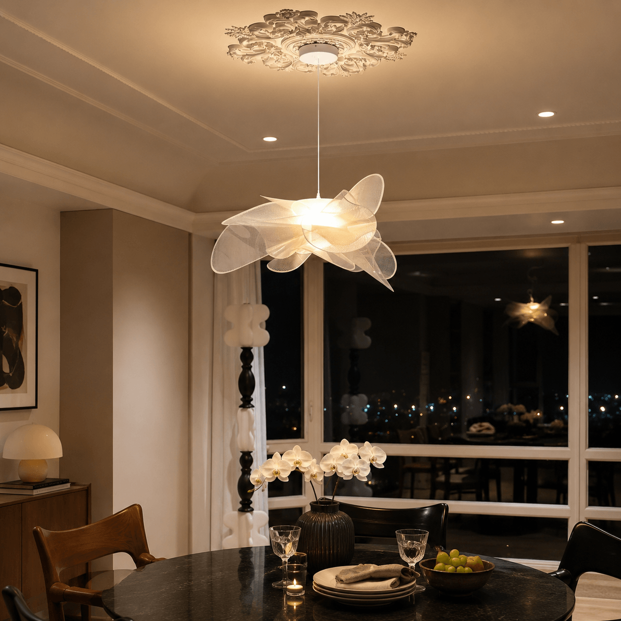 Modern Sculptural Flower LED Pendant Light - Artistic PVC Chandelier Decor