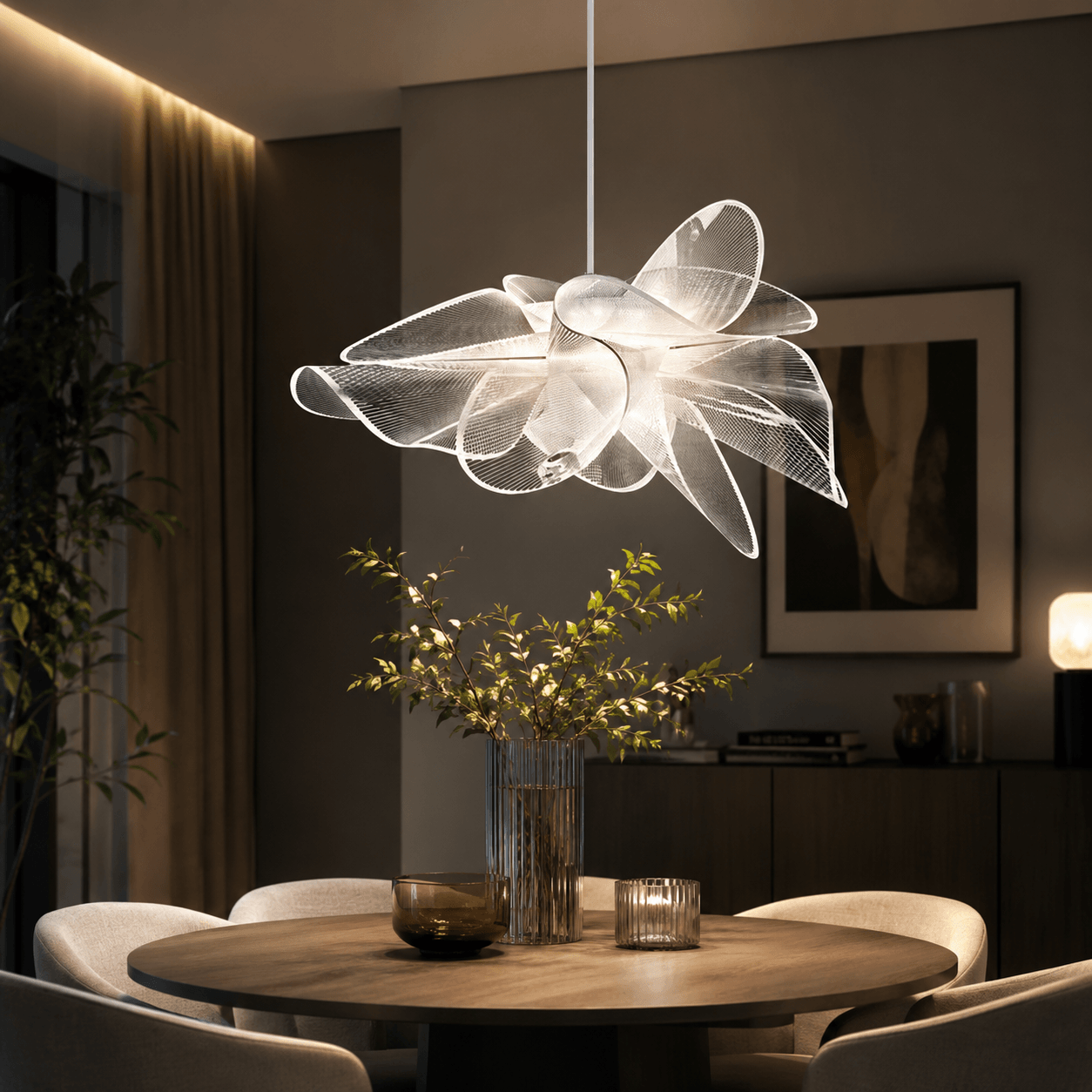 Modern Sculptural Flower LED Pendant Light - Artistic PVC Chandelier Decor