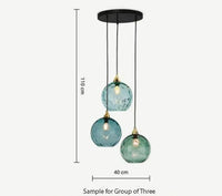 Glass cluster pendant light with multi colored glass globe shades