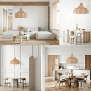 Farmhouse rattan light fixture with handwoven natural rattan shade