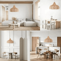 Farmhouse rattan light fixture with handwoven natural rattan shade