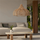Farmhouse rattan light fixture with handwoven natural rattan shade