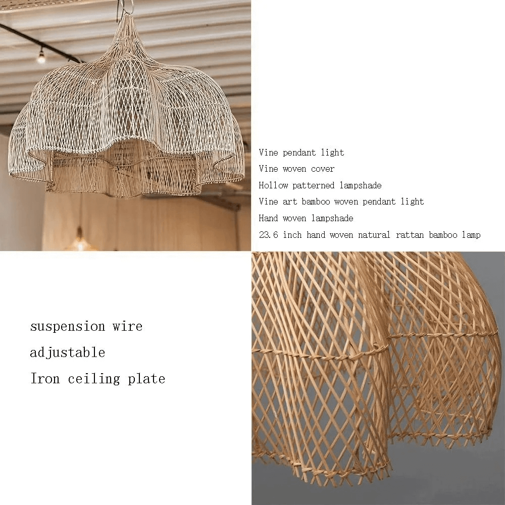 Farmhouse rattan light fixture with handwoven natural rattan shade