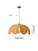 Natural rattan petal pendant light with lotus-inspired design, handcrafted from bamboo and rattan.