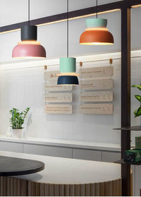 Macaron Nordic Pendant Lamps in pastel colors, modern hanging light fixtures, high-quality iron.