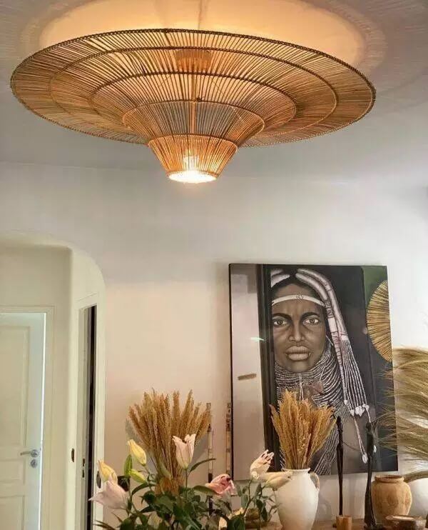 Nordic Umbrella Rattan Chandelier - Large Vintage Rattan Hanging Lamp