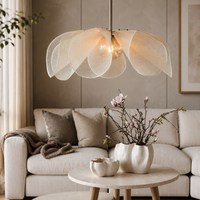 Rattan Flower Pendant Light - Wabi Sabi Petal Chandelier for Dining Room