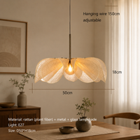 Rattan Flower Pendant Light - Wabi Sabi Petal Chandelier for Dining Room