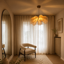Rattan Flower Pendant Light - Wabi Sabi Petal Chandelier for Dining Room