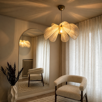 Rattan Flower Pendant Light - Wabi Sabi Petal Chandelier for Dining Room