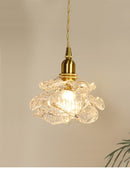 Rose Glass Chandelier with brass fixture, vintage milk glass design, luxury pendant light.