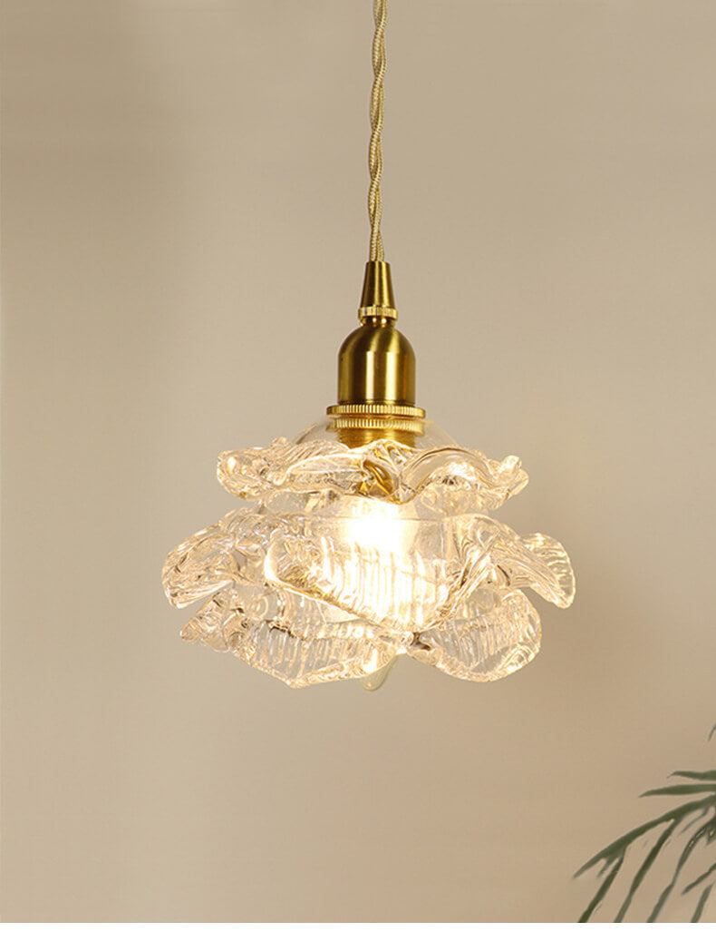 Rose Glass Chandelier with brass fixture, vintage milk glass design, luxury pendant light.