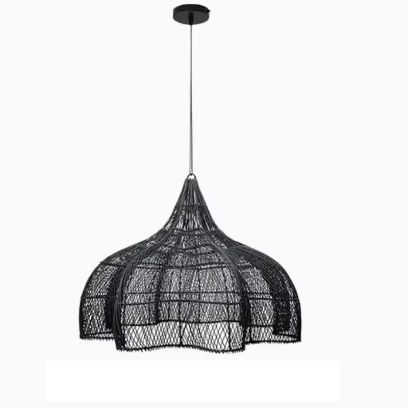 Farmhouse rattan light fixture with handwoven natural rattan shade