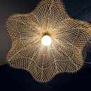 Farmhouse rattan light fixture with handwoven natural rattan shade