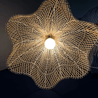 Farmhouse rattan light fixture with handwoven natural rattan shade