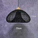 Southeast Asian vintage rattan pendant light, large black woven design, ideal for cozy home decor.