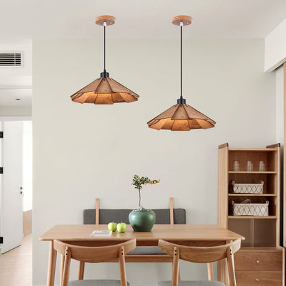 Straw Hat Shape Hanging Lamps - Retro Wooden Pendant Lights for Kitchen Island/Dining - Living Room