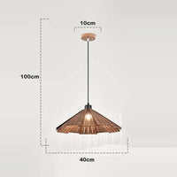 Straw hat hanging lights - Retro wooden lamp for kitchen island brown color